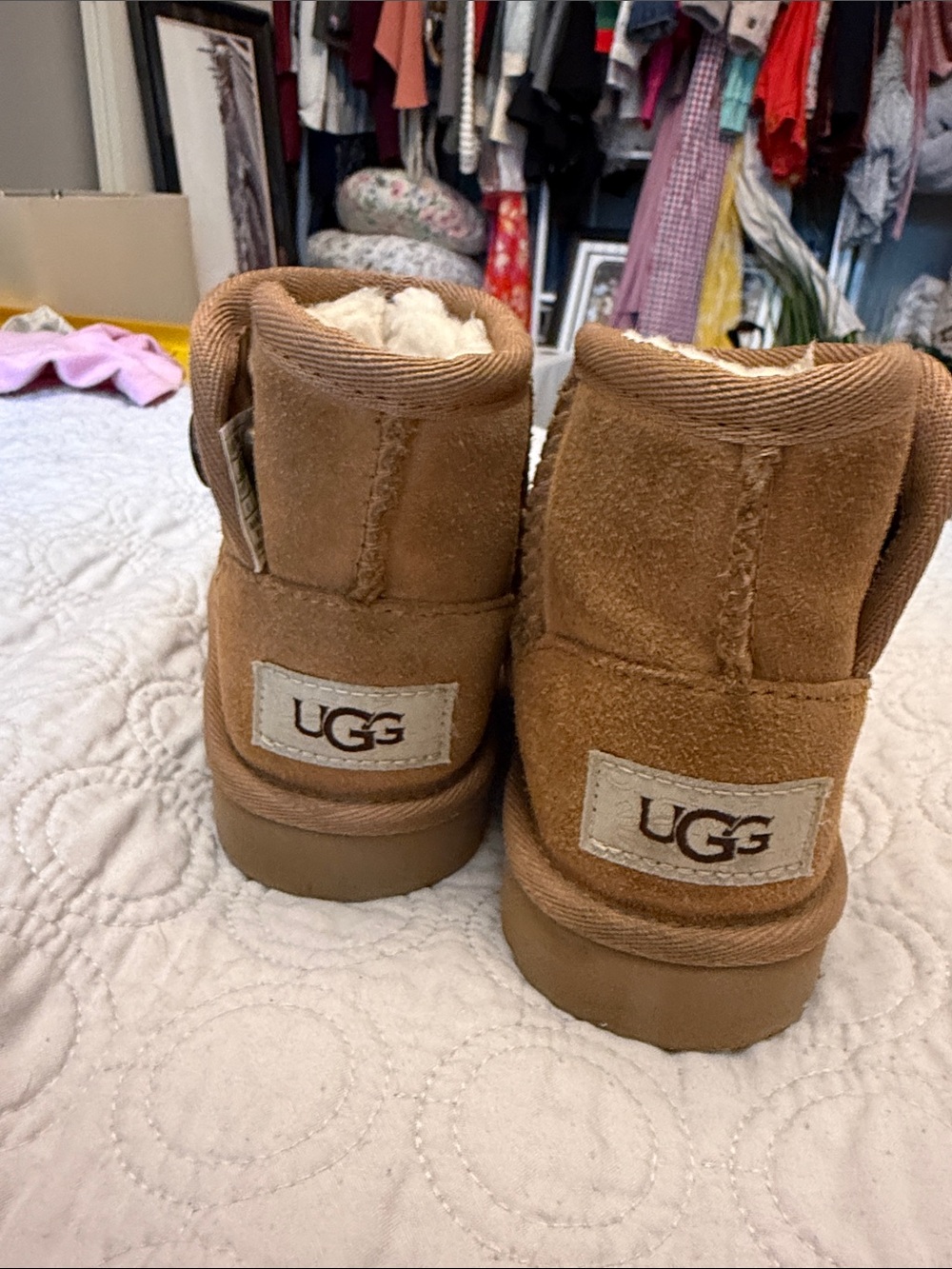 UGG Chestnut Suede Kids Shearling-Lined Boots